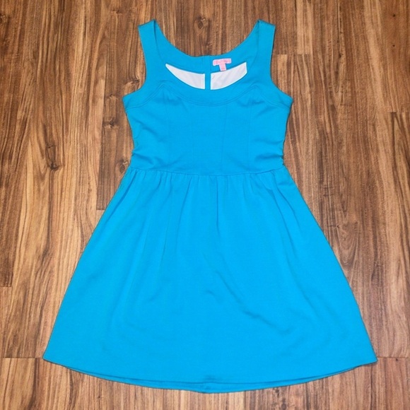 Lilly Pulitzer women’s dress large 12 14 mini Agatha Turquoise blue stretch NWOT - Picture 2 of 11